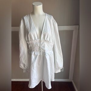 PrettyLittleThing White Peplum Dress with Balloon Sleeves